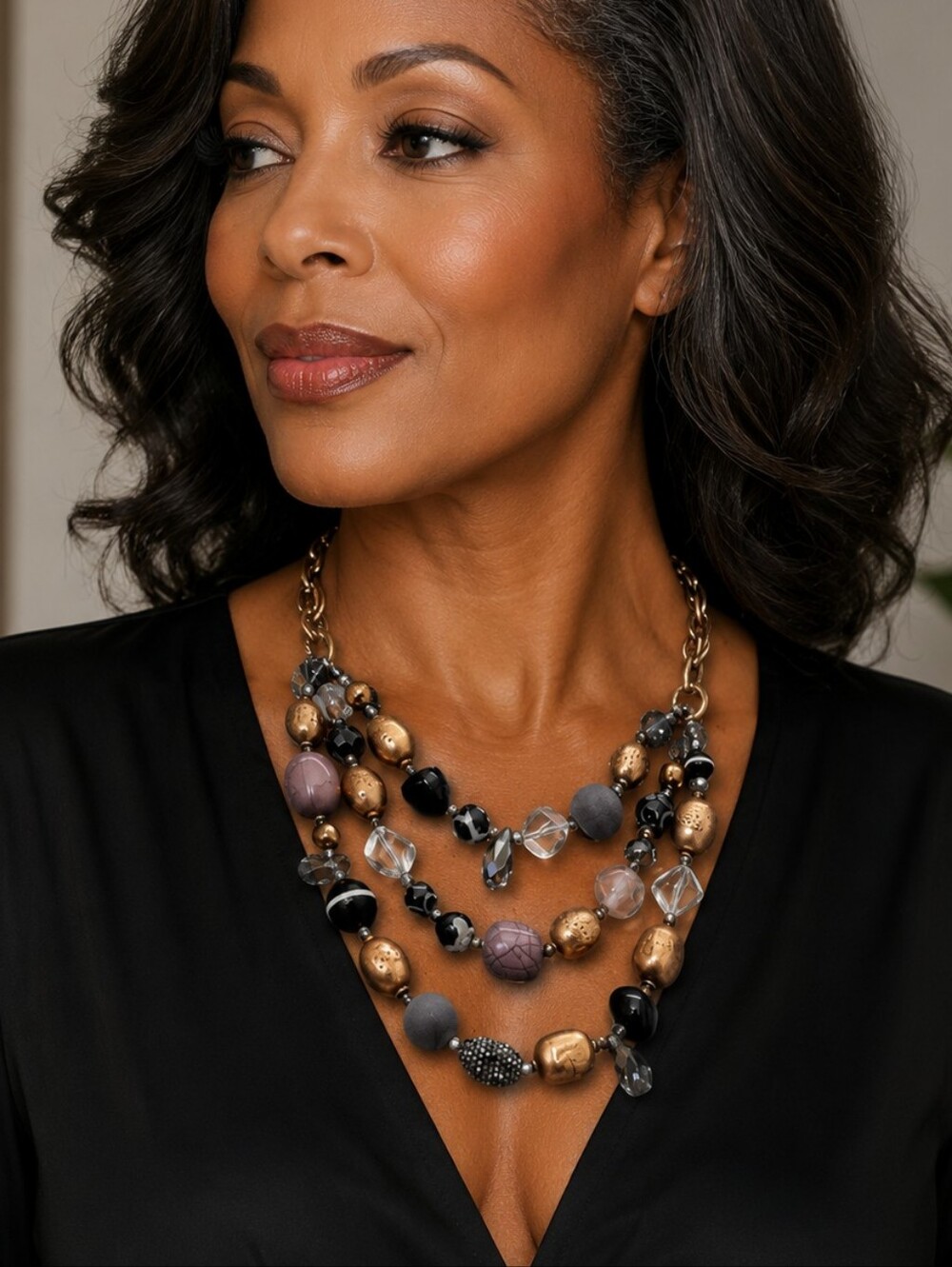 Chico's Gorgeous Multi-layer Metallic Beaded Necklace